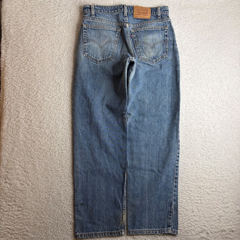 Vintage Levis 555 Relaxed Fit Straight Leg Jeans Blue 33x30 (32x30) Fade Whisker